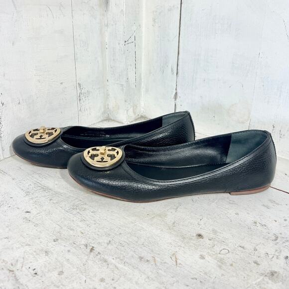 Tory Burch Leather Slip On Round Toe Ballet Flat Shoes Black Women's Size 9M - Picture 2 of 5